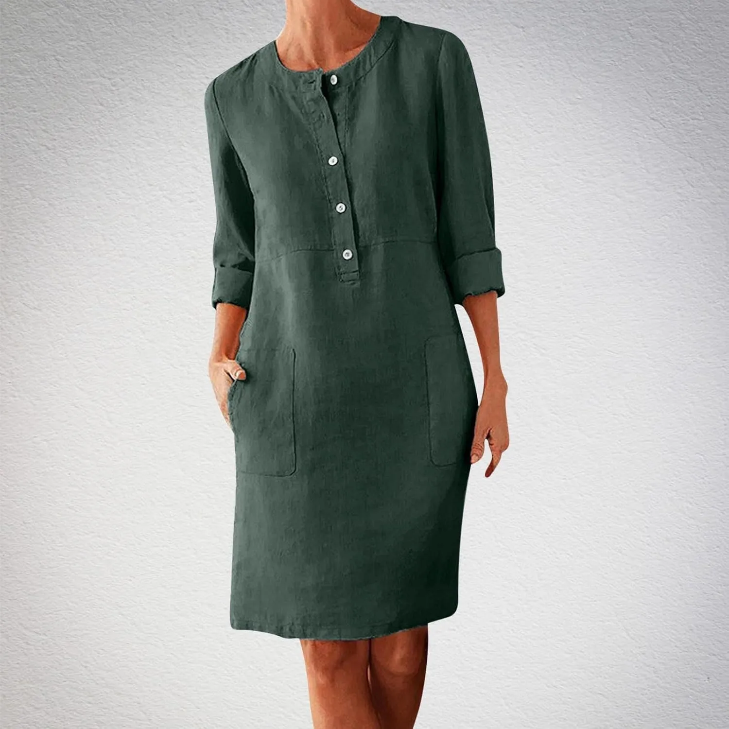 XOWRTE Work Dresses for Women 2025 Spring Business Formal Long Sleeve Dress Cotton Linen Button Down Elegant Office Outfits