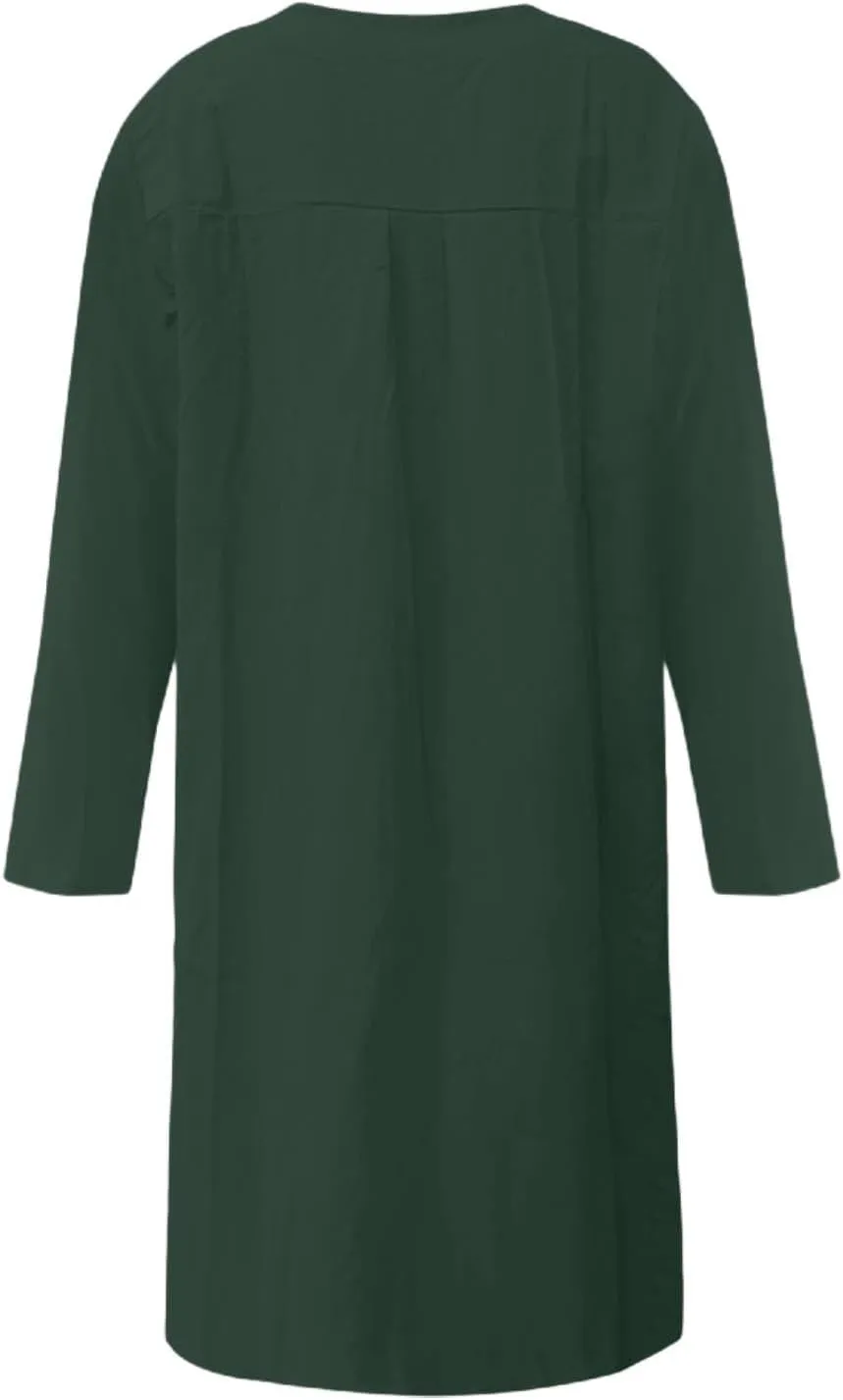 XOWRTE Work Dresses for Women 2025 Spring Business Formal Long Sleeve Dress Cotton Linen Button Down Elegant Office Outfits
