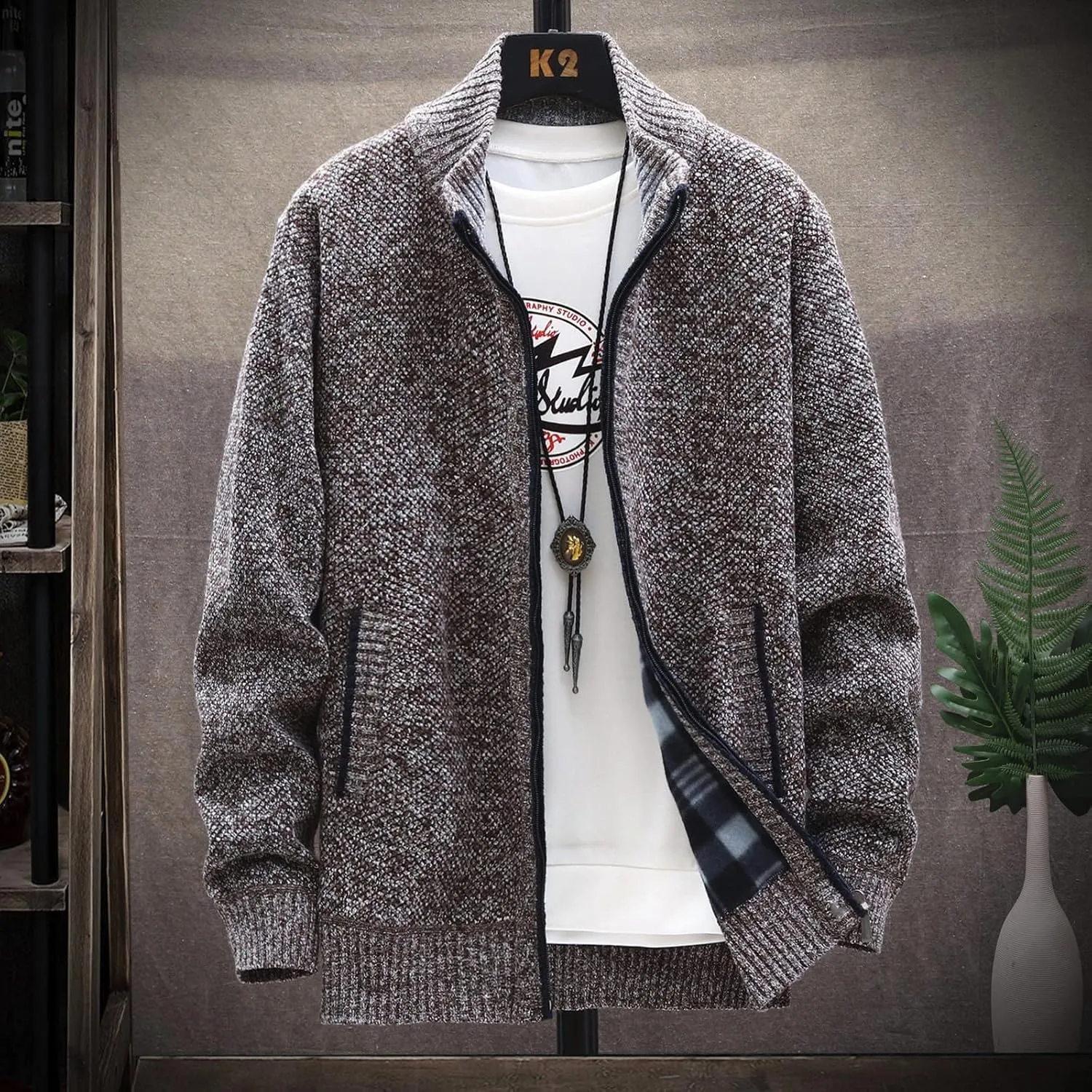 Ymosrh Mens Bomber Jackets Winter Men's Fashion Loose Cardigan Warm Lapel Hooded Jacket Sweater Jackets Lightweight