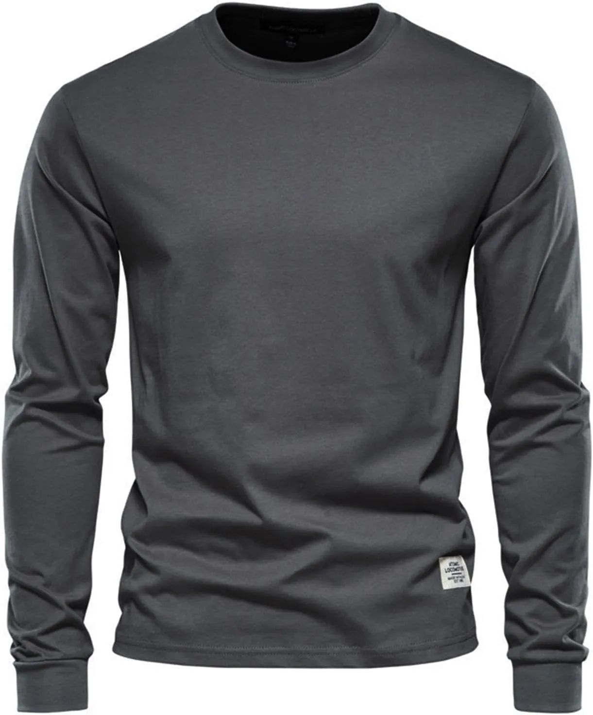 Ymosrh Men's Fashion Long Sleeve Shirts Casual Solid Tee Shirts Crew Neck Gym Workout Muscle Tees, M-3XL