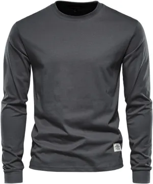 Ymosrh Men's Fashion Long Sleeve Shirts Casual Solid Tee Shirts Crew Neck Gym Workout Muscle Tees, M-3XL