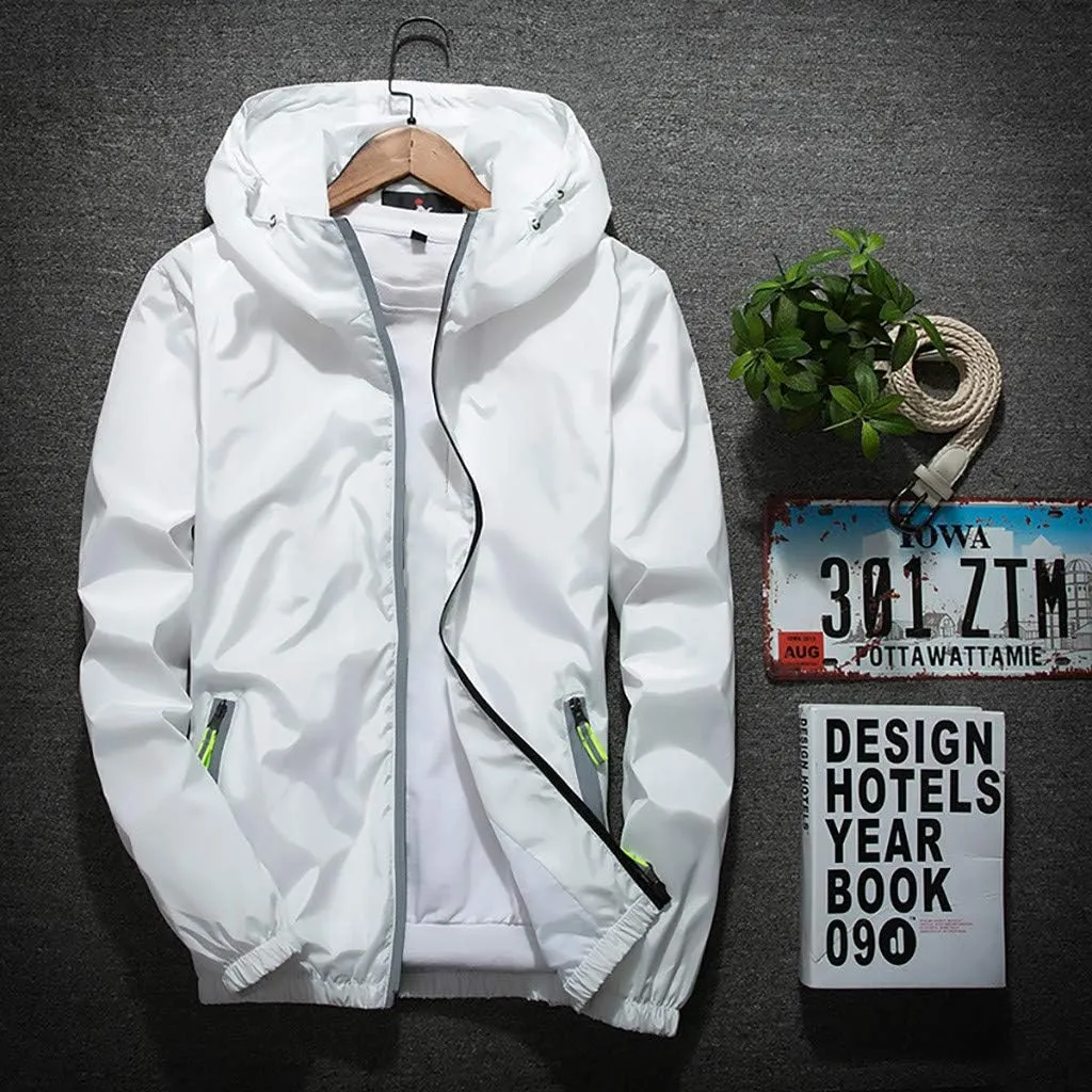 Ymosrh Men's Rain Coats Lightweight Windbreaker Casual Refleciton Zip Up Jackets with Hood Winter Jackets, M-7XL