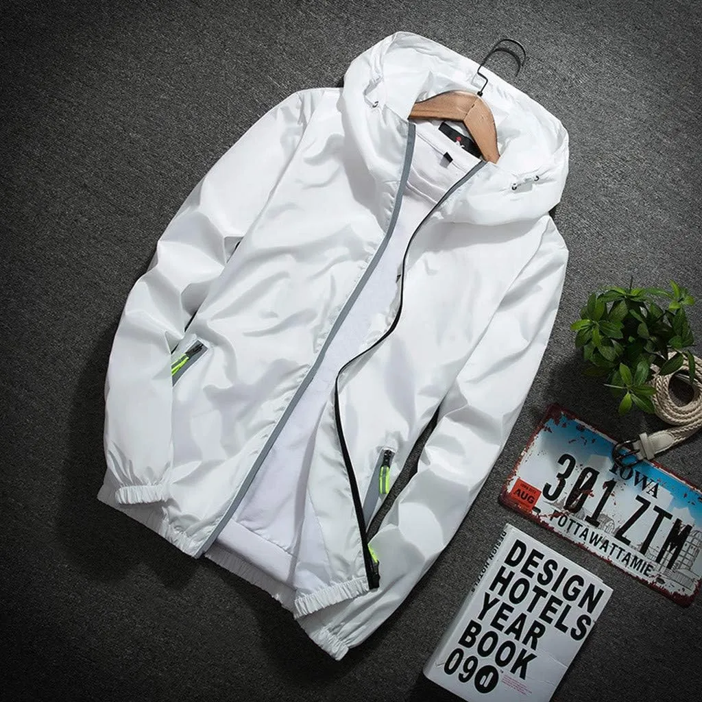 Ymosrh Men's Rain Coats Lightweight Windbreaker Casual Refleciton Zip Up Jackets with Hood Winter Jackets, M-7XL