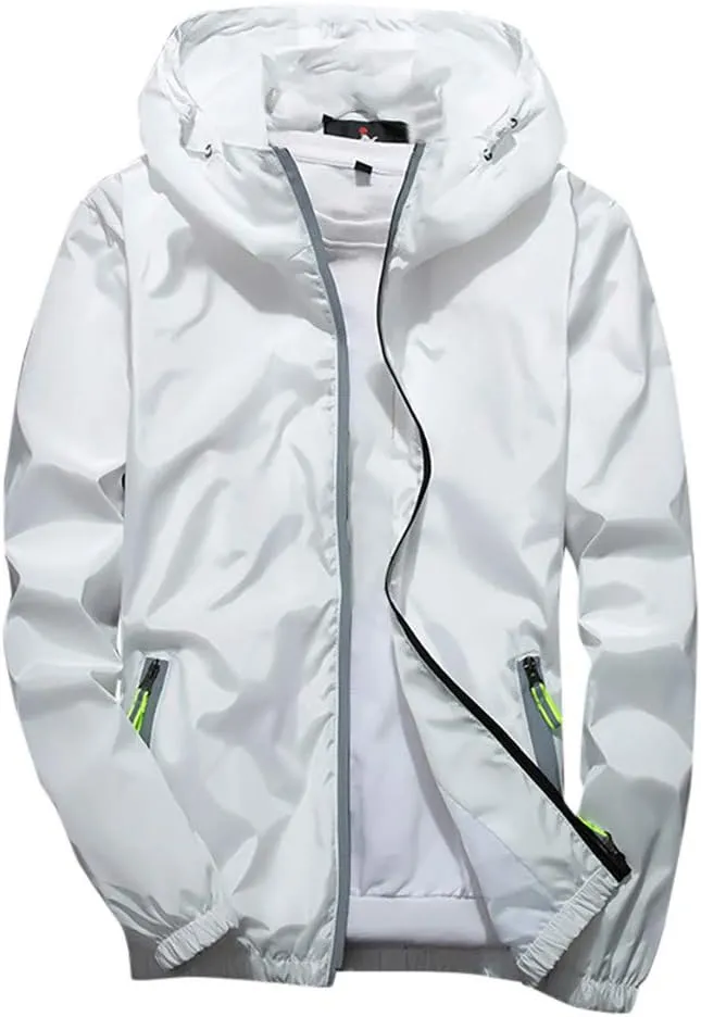 Ymosrh Men's Rain Coats Lightweight Windbreaker Casual Refleciton Zip Up Jackets with Hood Winter Jackets, M-7XL