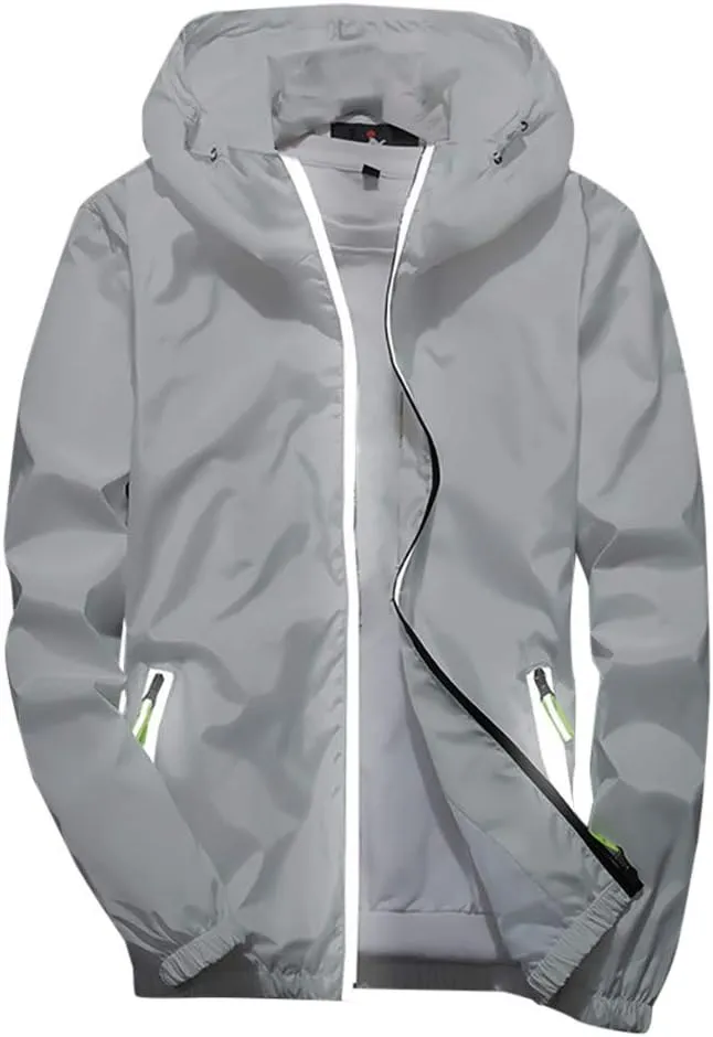 Ymosrh Men's Rain Coats Lightweight Windbreaker Casual Refleciton Zip Up Jackets with Hood Winter Jackets, M-7XL