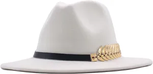 YOLAI Classic Black Fel𝐭 Fedora Hats for Women Wide Brim Wool Rancher Panama Jazz Hat with Belt-Buckle