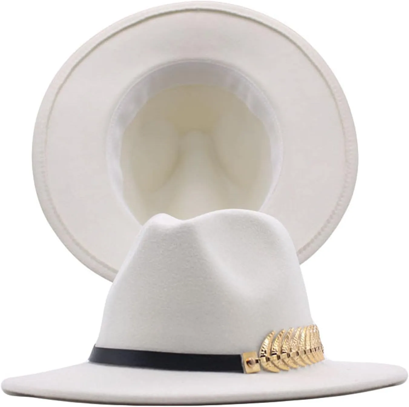 YOLAI Classic Black Fel𝐭 Fedora Hats for Women Wide Brim Wool Rancher Panama Jazz Hat with Belt-Buckle