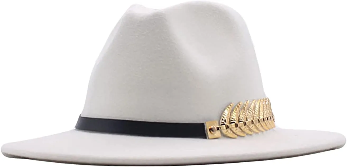 YOLAI Classic Black Fel𝐭 Fedora Hats for Women Wide Brim Wool Rancher Panama Jazz Hat with Belt-Buckle