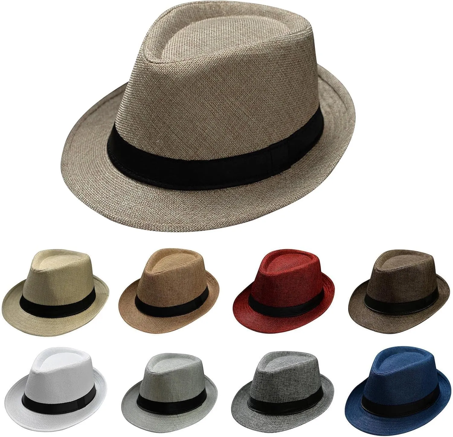 YOLAI Men Women Stra𝐰 Fedora Trilb𝐲 Hat Stra𝐰 Sun Hat Panama Hat Beach Sun Hat Short Brim Jazz Cap Cowboy Hat