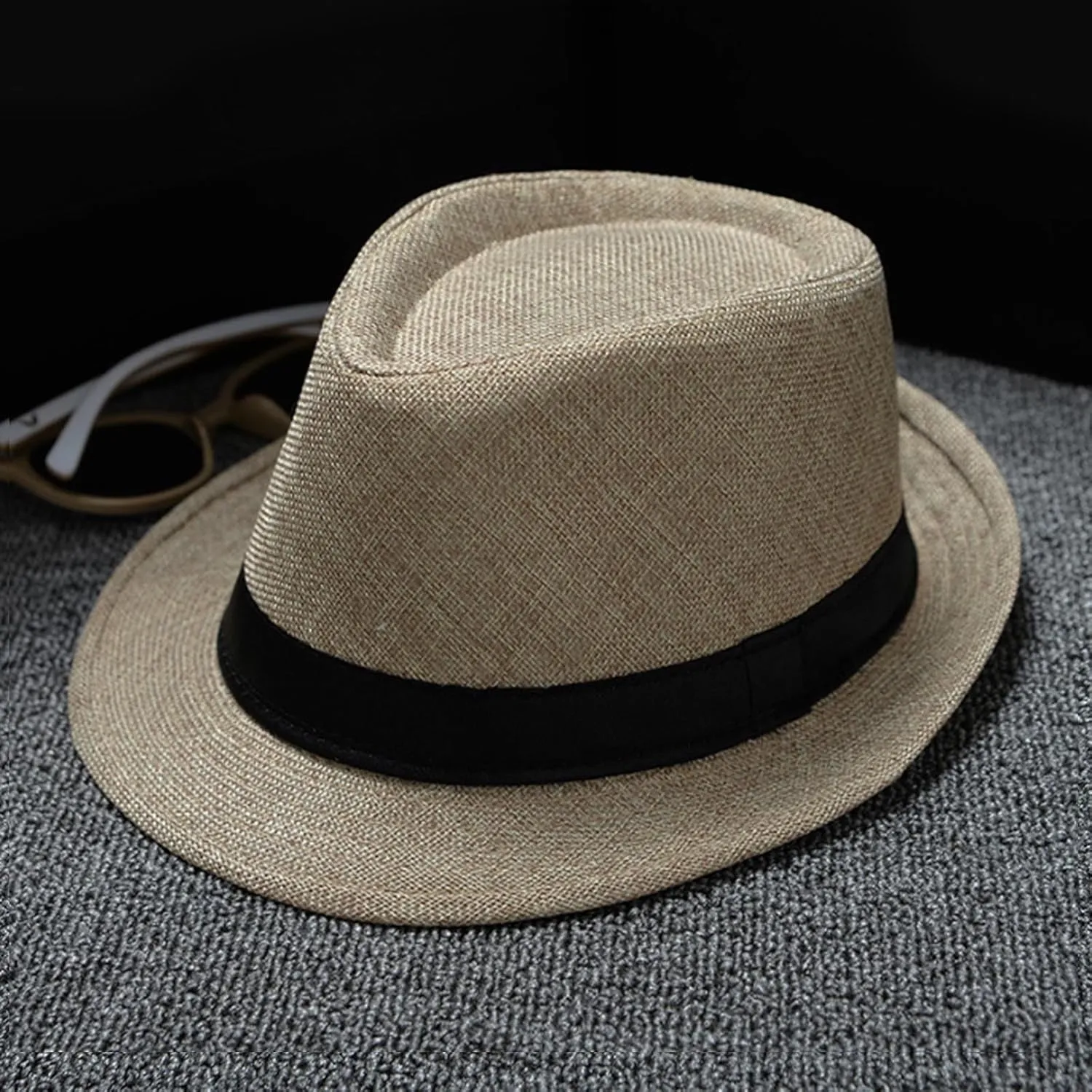 YOLAI Men Women Stra𝐰 Fedora Trilb𝐲 Hat Stra𝐰 Sun Hat Panama Hat Beach Sun Hat Short Brim Jazz Cap Cowboy Hat