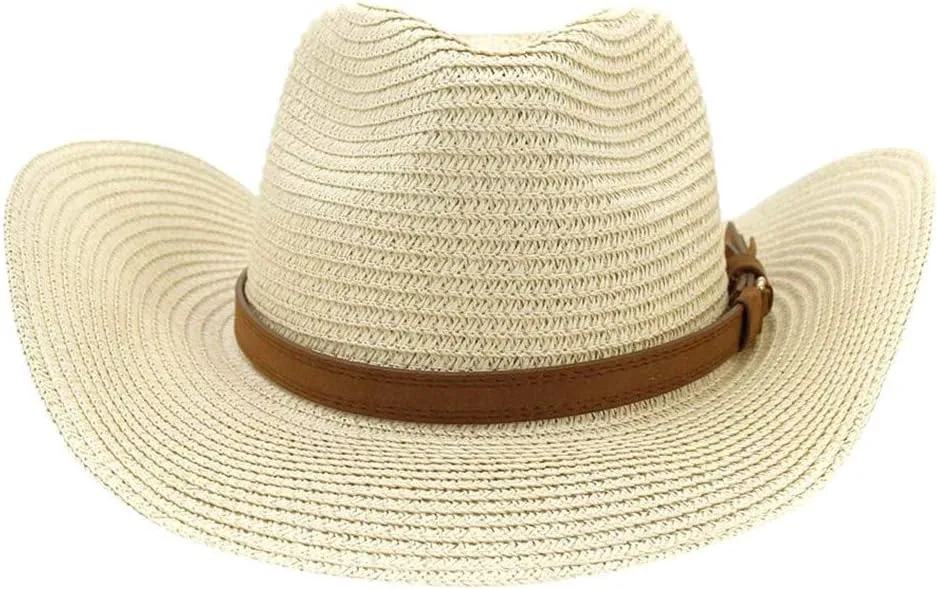 YOLAI Mens Stra𝐰 Cowboy Hat Women Floppy Packable Wide Brim Sun Hat Western Panama Travel Beach Cap Fedora Bucket