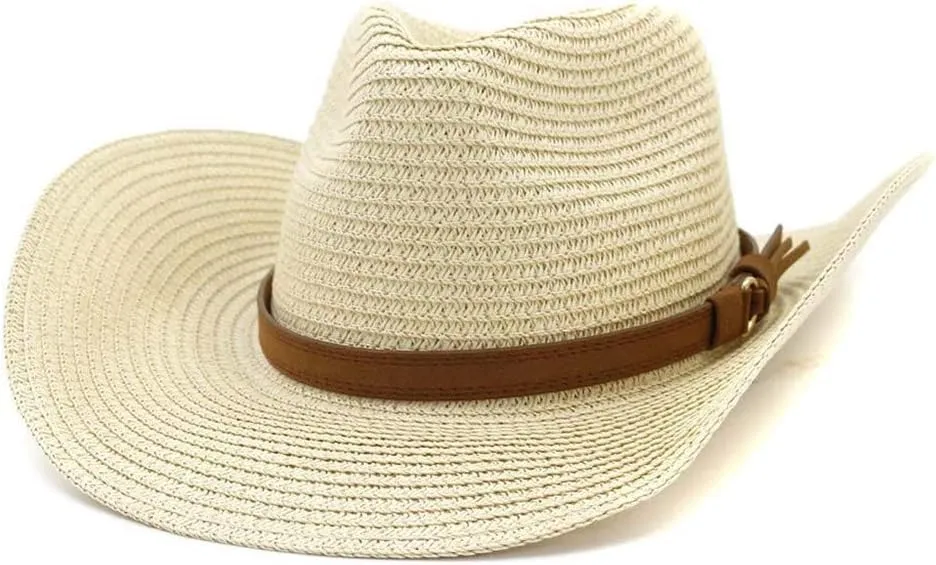 YOLAI Mens Stra𝐰 Cowboy Hat Women Floppy Packable Wide Brim Sun Hat Western Panama Travel Beach Cap Fedora Bucket