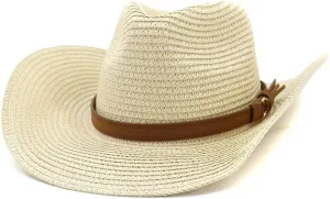 YOLAI Mens Stra𝐰 Cowboy Hat Women Floppy Packable Wide Brim Sun Hat Western Panama Travel Beach Cap Fedora Bucket