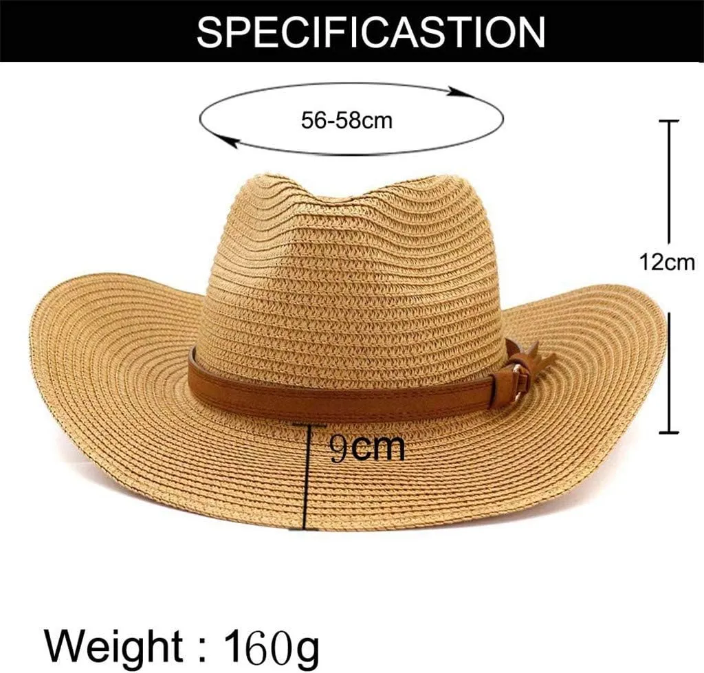 YOLAI Mens Stra𝐰 Cowboy Hat Women Floppy Packable Wide Brim Sun Hat Western Panama Travel Beach Cap Fedora Bucket