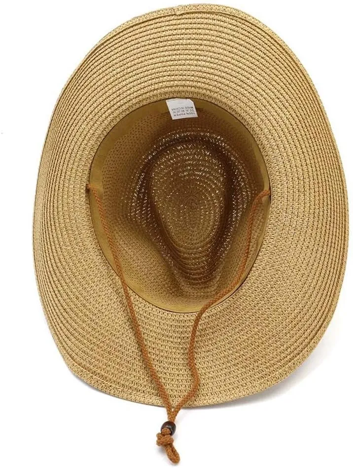 YOLAI Mens Stra𝐰 Cowboy Hat Women Floppy Packable Wide Brim Sun Hat Western Panama Travel Beach Cap Fedora Bucket