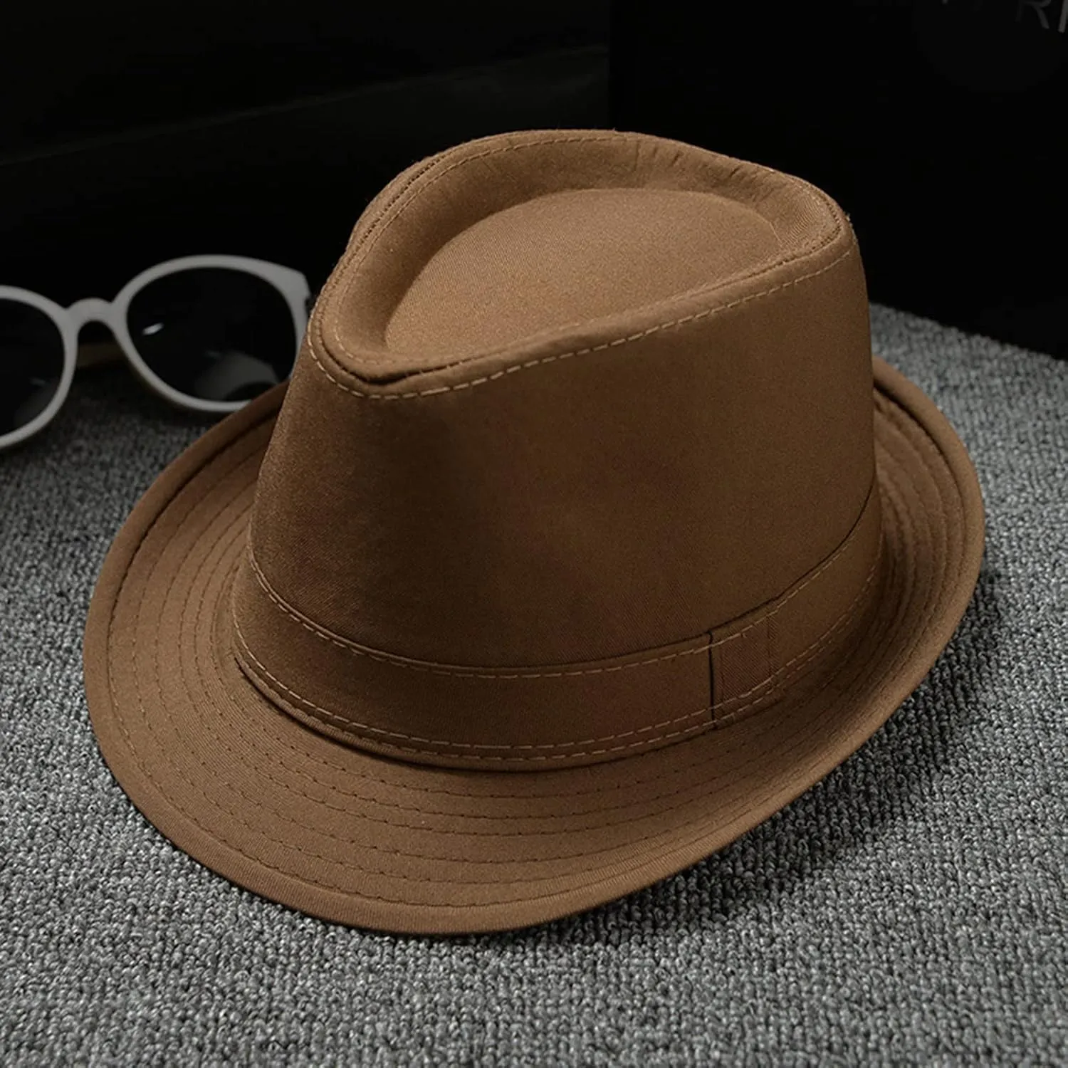 YOLAI Stra𝐰 Fedora Hat for Men Panama Hat Short Brim Summer Summer Trilb𝐲 Hat Sun Hat Trilb𝐲 Fedora Hat