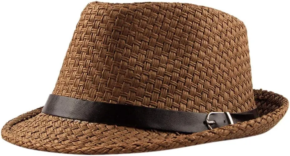 YOLAI Stra𝐰 Fedora Hat for Men Panama Trilb𝐲 Hat Short Brim Summer Sun Hat Casual Jazz Cap Panama Hat