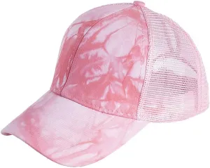 YOLAI Tie-dye Print Ponytail Cap Mesh Breathable Trucker Hat Sunscreen Adjustable Baseball Caps Visors Cap for Men Women