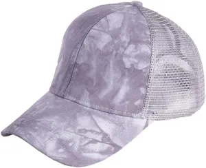 YOLAI Tie-dye Print Ponytail Cap Mesh Breathable Trucker Hat Sunscreen Adjustable Baseball Caps Visors Cap for Men Women