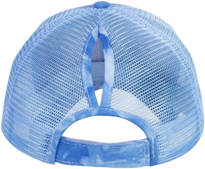 YOLAI Tie-dye Print Ponytail Cap Mesh Breathable Trucker Hat Sunscreen Adjustable Baseball Caps Visors Cap for Men Women