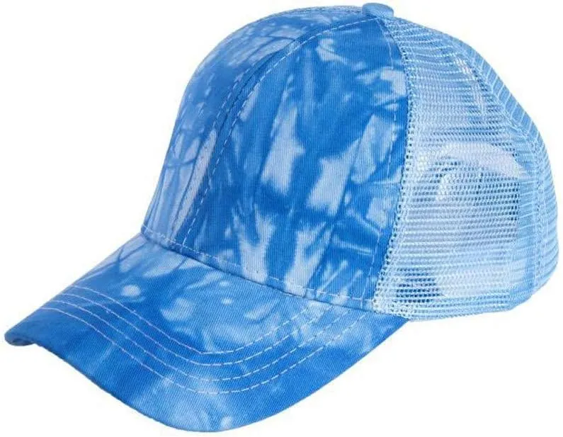 YOLAI Tie-dye Print Ponytail Cap Mesh Breathable Trucker Hat Sunscreen Adjustable Baseball Caps Visors Cap for Men Women