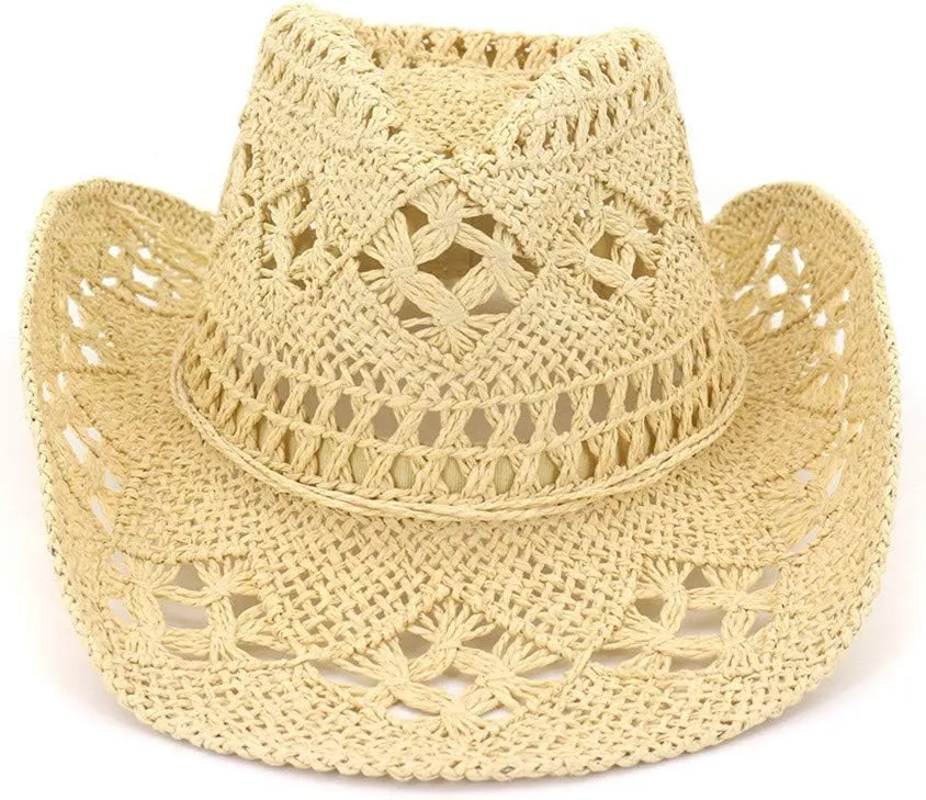YOLAI Women Stra𝐰 Cowboy Hat Wide Brim Sun Hat Cowgir𝐥 Summer Western Cowboy Hat for Travel Outdoor Family Hat