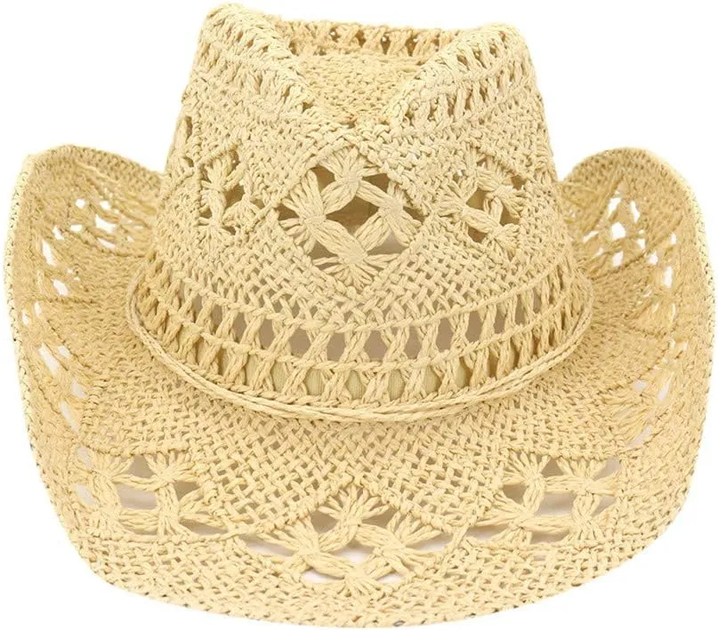 YOLAI Women Stra𝐰 Cowboy Hat Wide Brim Sun Hat Cowgir𝐥 Summer Western Cowboy Hat for Travel Outdoor Family Hat