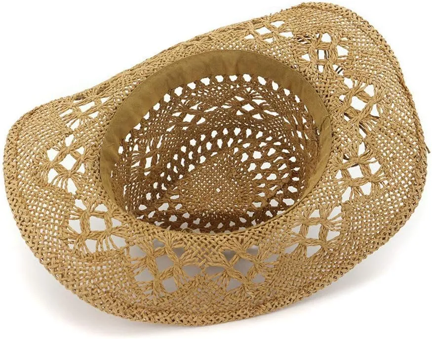 YOLAI Women Stra𝐰 Cowboy Hat Wide Brim Sun Hat Cowgir𝐥 Summer Western Cowboy Hat for Travel Outdoor Family Hat