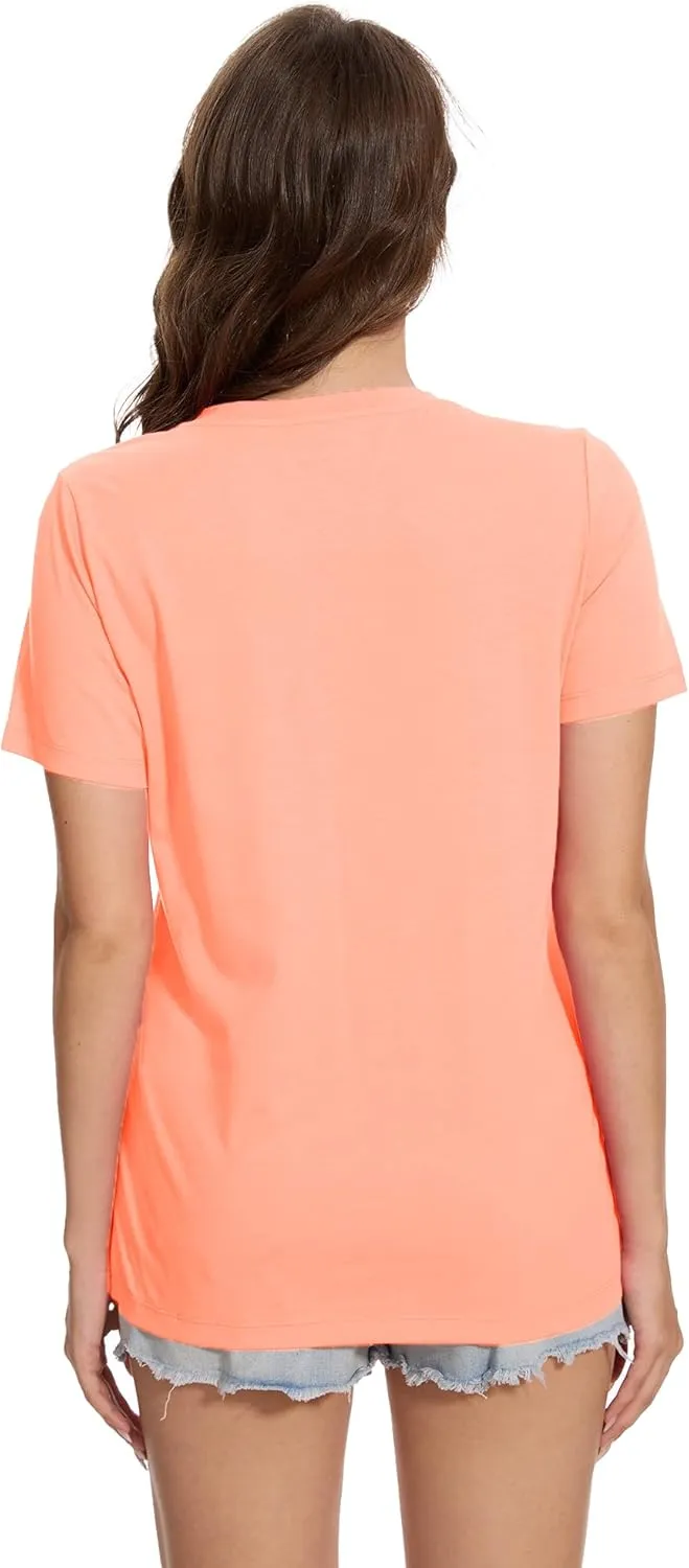 YUCOLEN Women's Cotton Short Sleeve Shirts UPF 50  Soft Breathable Crew Neck T-Shirts Basic Tops