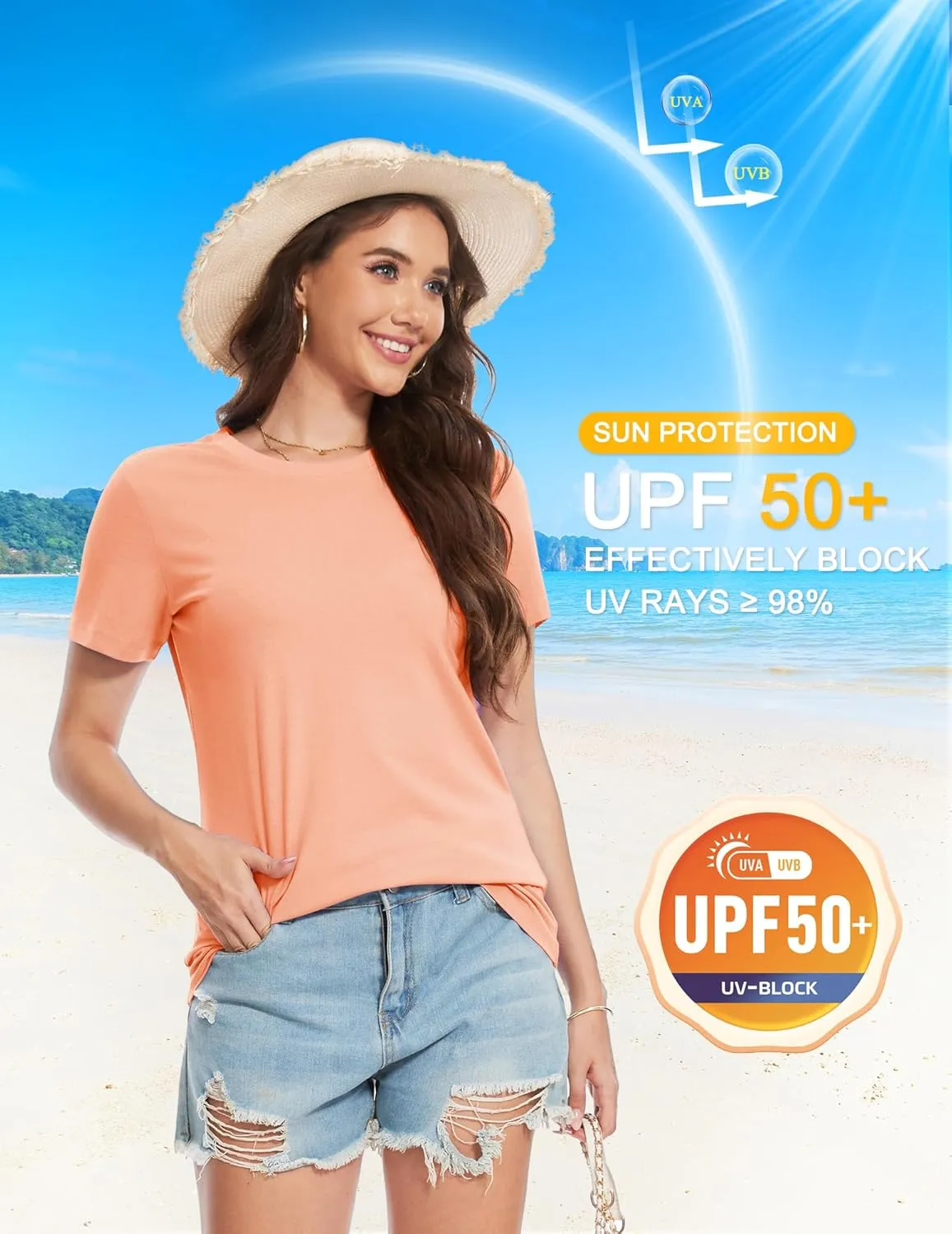 YUCOLEN Women's Cotton Short Sleeve Shirts UPF 50  Soft Breathable Crew Neck T-Shirts Basic Tops