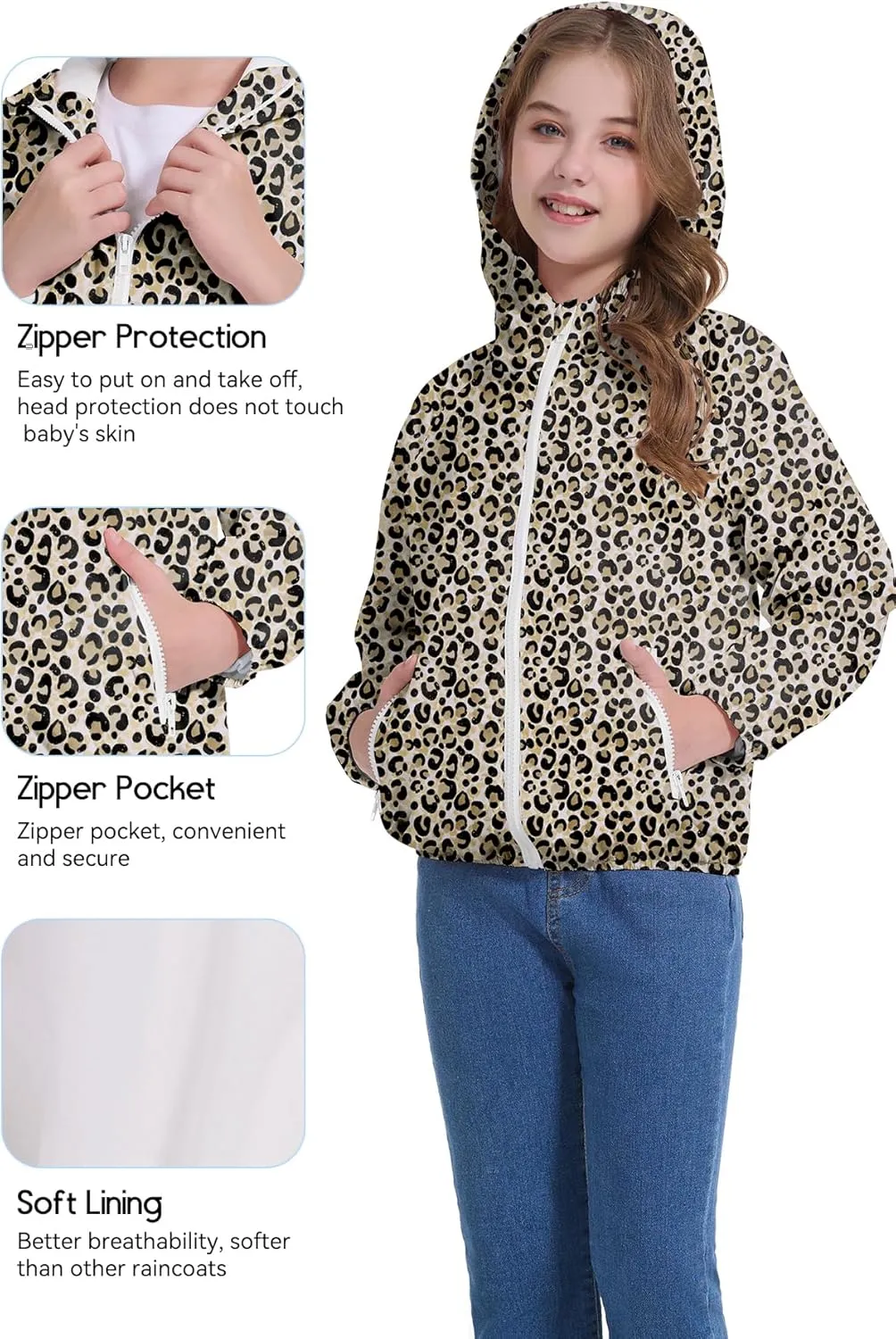 Zando Girls Rain Jacket Lightweight Waterproof Hooded Jackets Girls' Outerwear Jackets & Coats for Girls 4-10Y