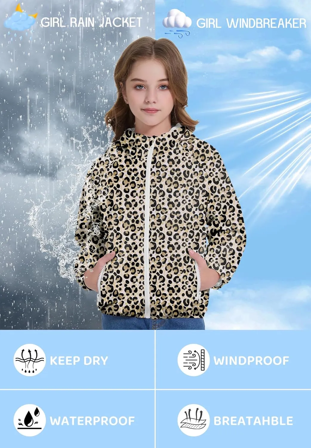 Zando Girls Rain Jacket Lightweight Waterproof Hooded Jackets Girls' Outerwear Jackets & Coats for Girls 4-10Y