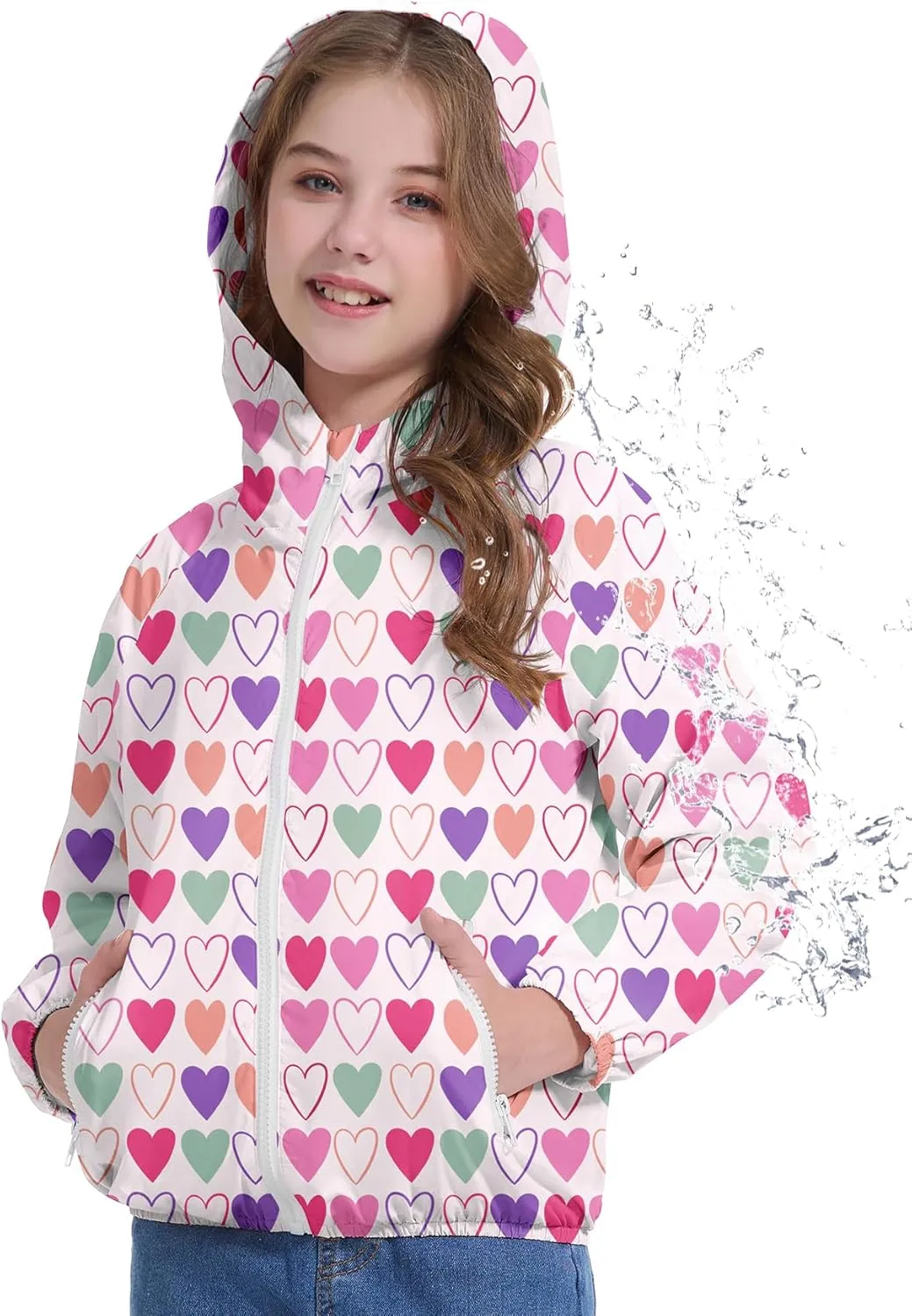 Zando Girls Rain Jacket Lightweight Waterproof Hooded Jackets Girls' Outerwear Jackets & Coats for Girls 4-10Y