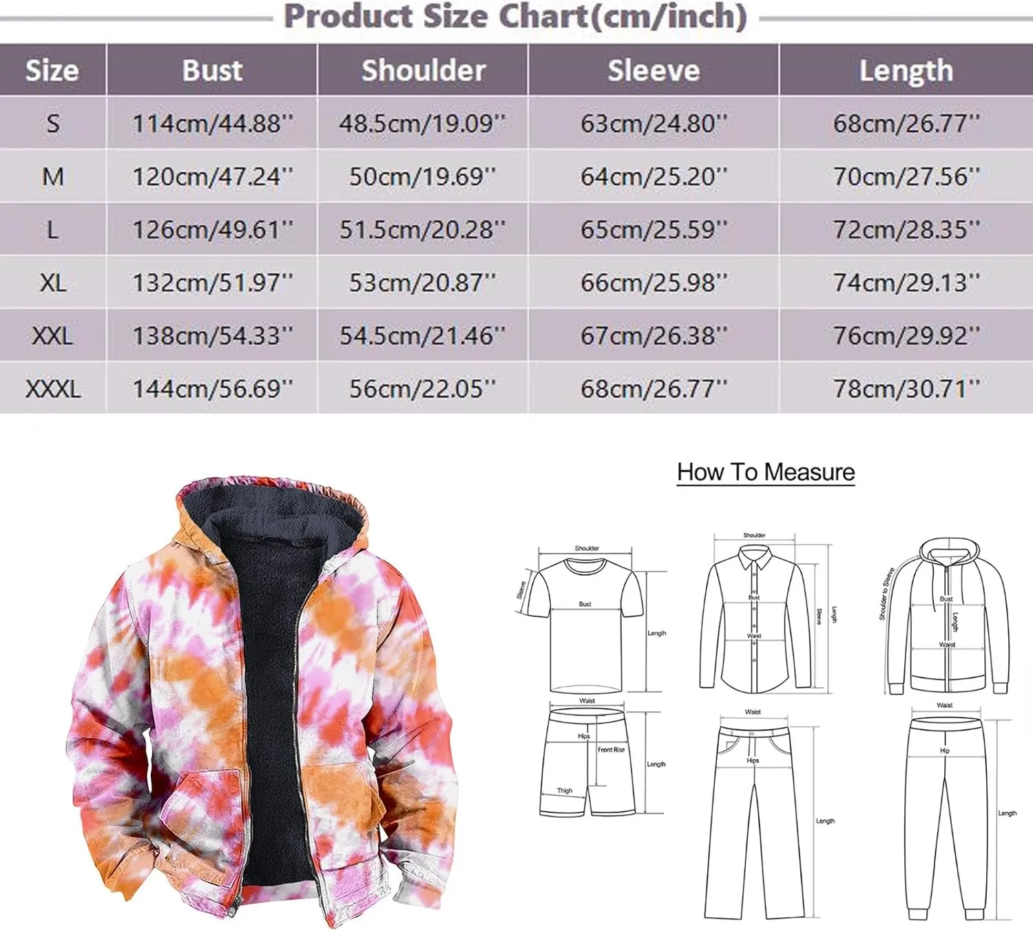 Zip Up Hoodie Men Winter Sherpa Lined Graphic Jacket Cool Thermal Graphic Coat Heavy Tie Dye Casual Weather Outwear